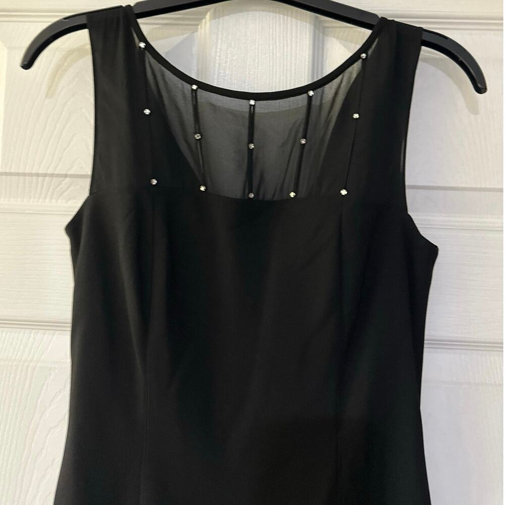 Jones Studio Black Cocktail Dress Sheer Jeweled Neckline & Cowled Scoop Back 4 - Picture 2 of 9